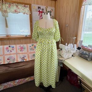 Green and White Checkered Dress